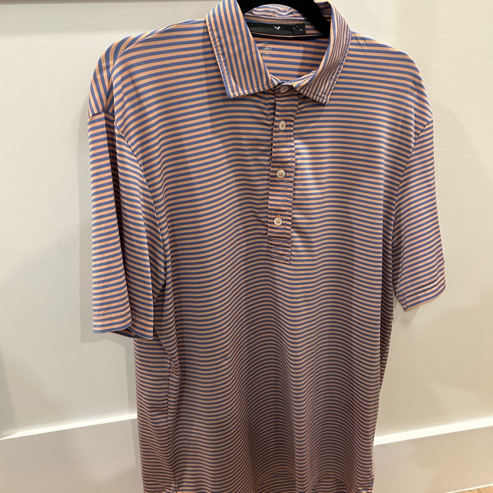 RLX Ralph Lauren Navy and Orange Striped Polo